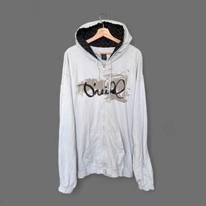 Vintage Y2K O'Neill white zip up hoodie plaid flannel hood lining embroidered